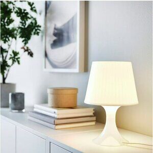 Ikea LAMPAN Tabletop Lamp  Transparent White Base Light Plug In On/Off Switch